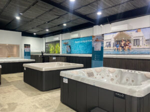 Halo Mornington showroom interior with spas in the foreground